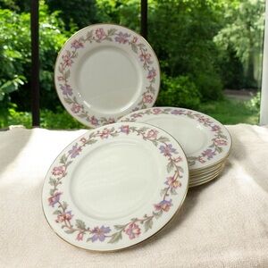 Vintage Castleton China 8” Salad Plates Floral Gold Rim Set of 8